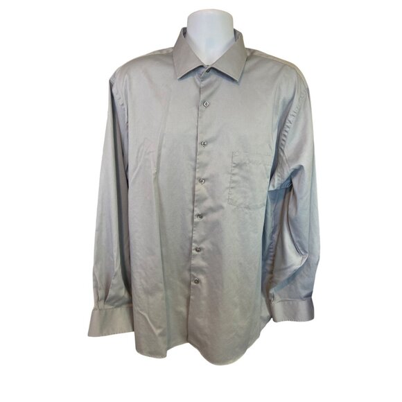 Van Heusen Flex Shirt 18 34/35 Gray Dress Button-Up Regular Fit Y2K Corpcore - Picture 1 of 7